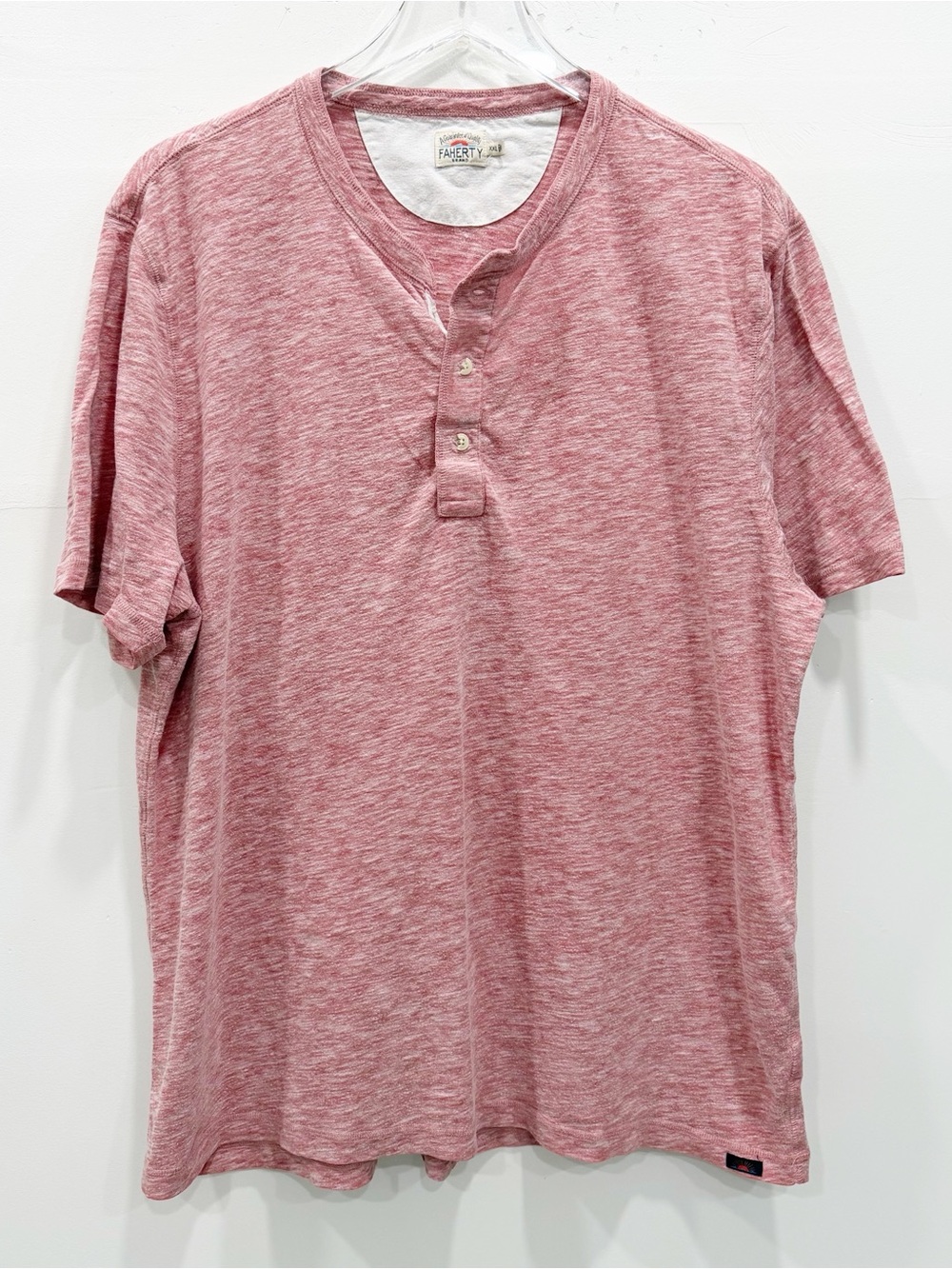 Faherty Cloud Henley Mens Short Sleeve Red Heathered Slub Top XXL *flawed*